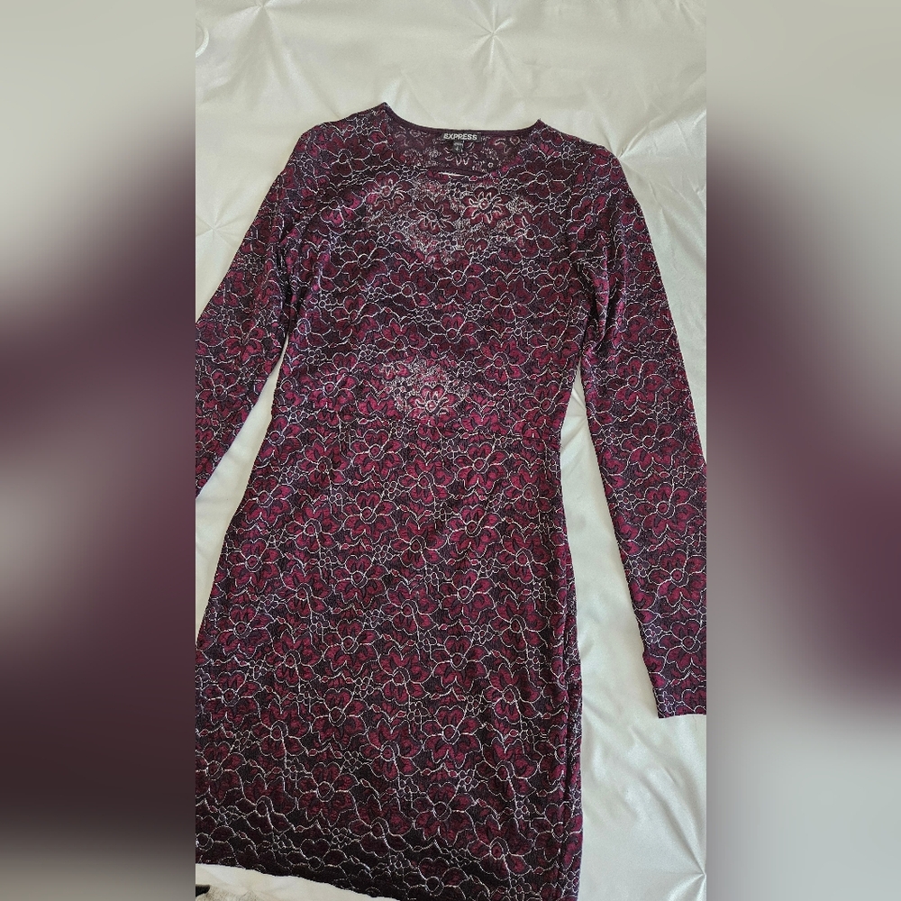 Express Burgundy/Purple and Black Lace Dress